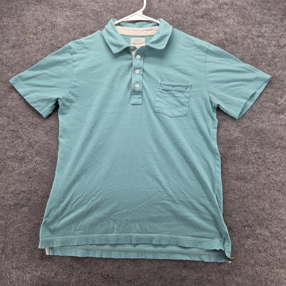 Billy Reid Polo Shirt Mens Medium Teal Green Cotton Chest Pocket Short Sleeve